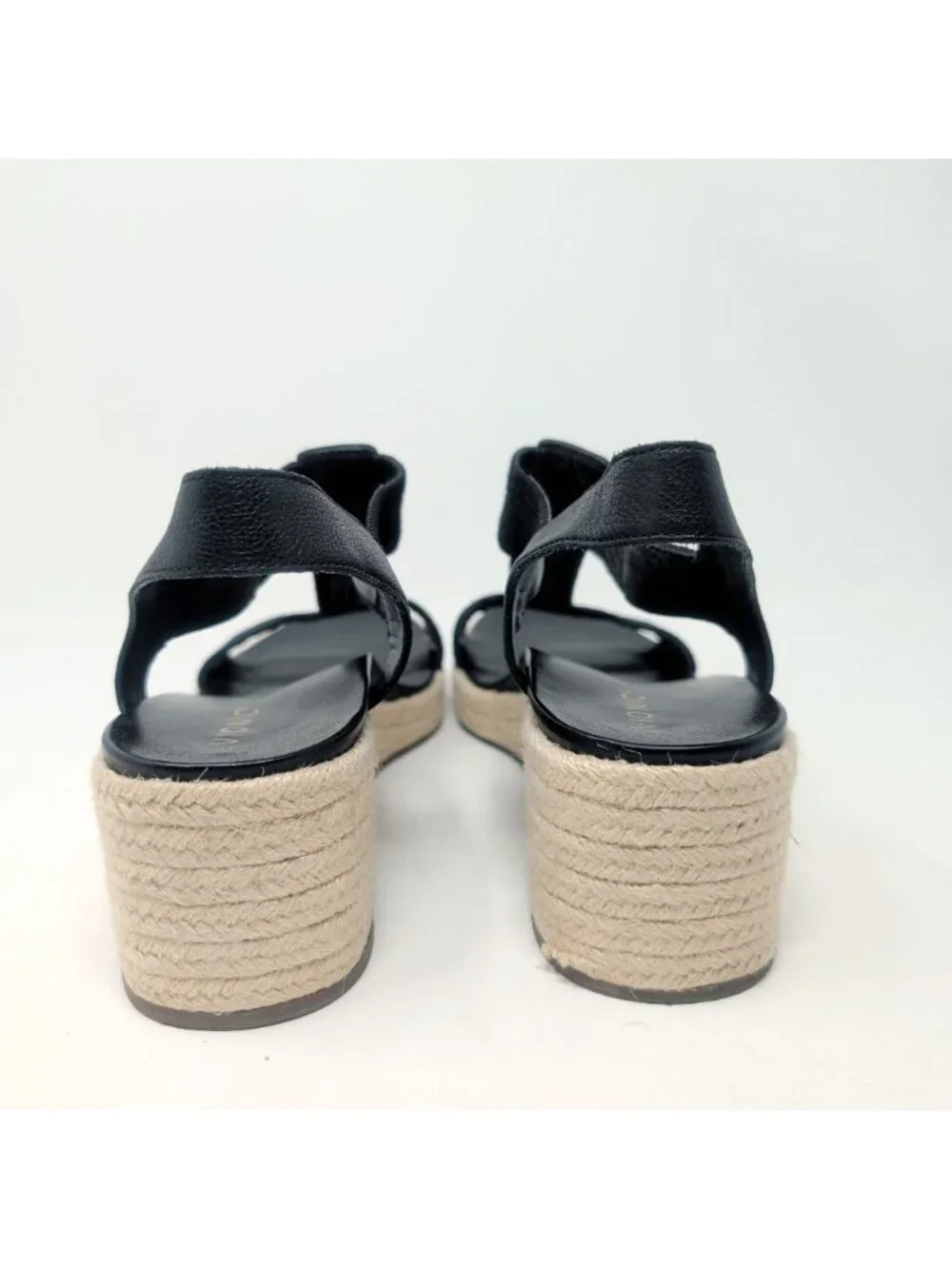 Vionic Espadrilles 12 Black Leather Wedge Platform Calera